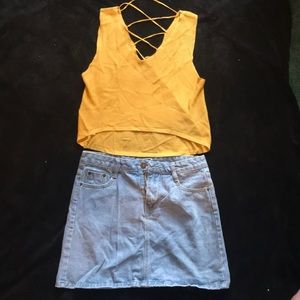 High waisted denim skirt